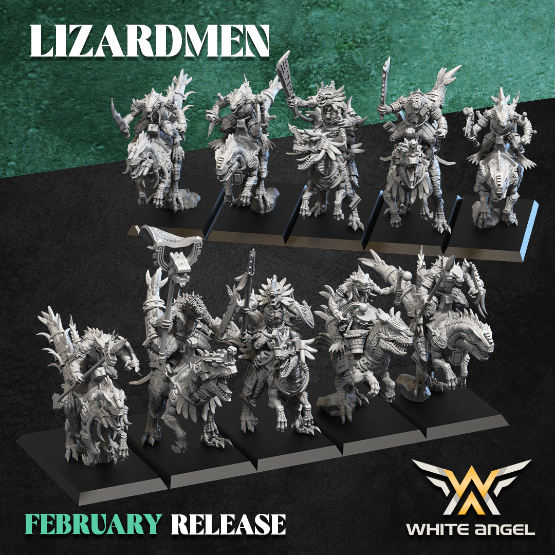 Lizardmen Warrior Riders | White Angel 28/32mm Fantasy Wargaming Miniatures