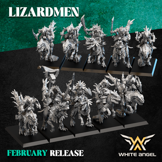 Lizardmen Warrior Riders | White Angel 28/32mm Fantasy Wargaming Miniatures