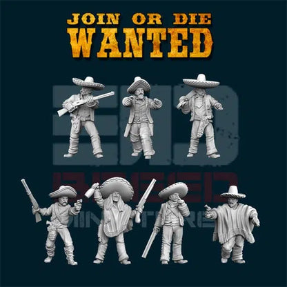 JOIN OR DIE WANTED MEXICAN OUTLAWS 01 | 3D Breed 28mm Wild West Wargaming Miniatures