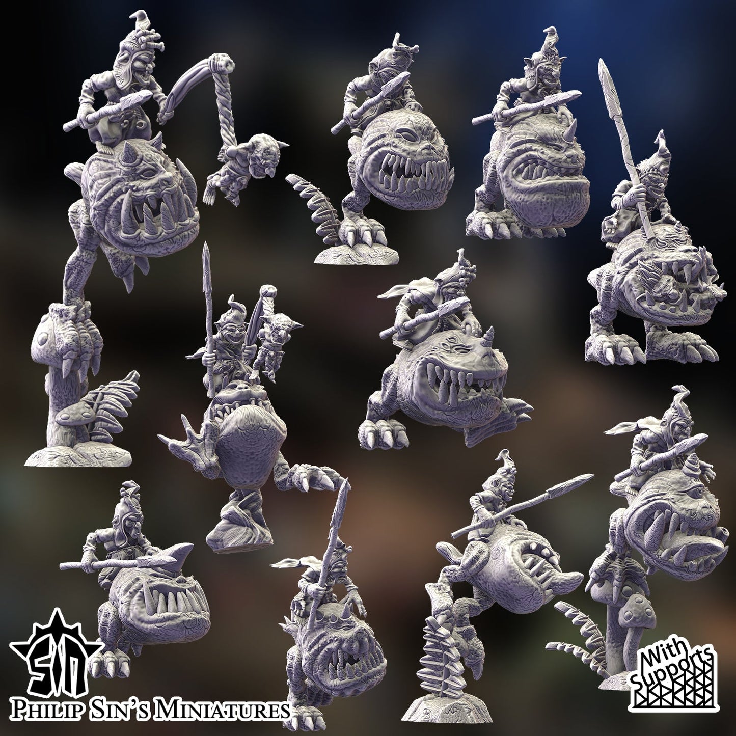 Skaartrench Goblin Cave Hopper Riders | Phillip Sin Fantasy Wargaming Miniatures Role Playing Miniatures