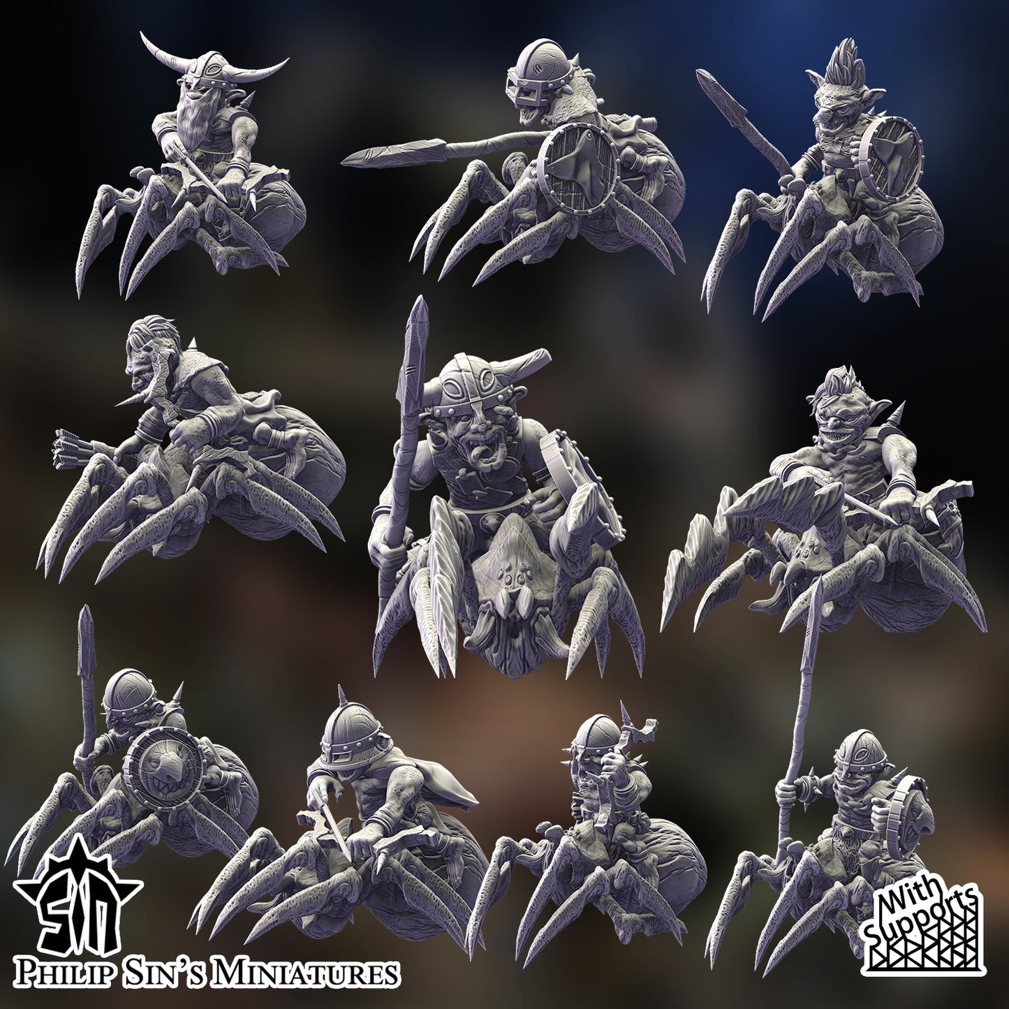 Skaartrench Goblin Spider Riders | Phillip Sin Fantasy Wargaming Miniatures Role Playing Miniatures