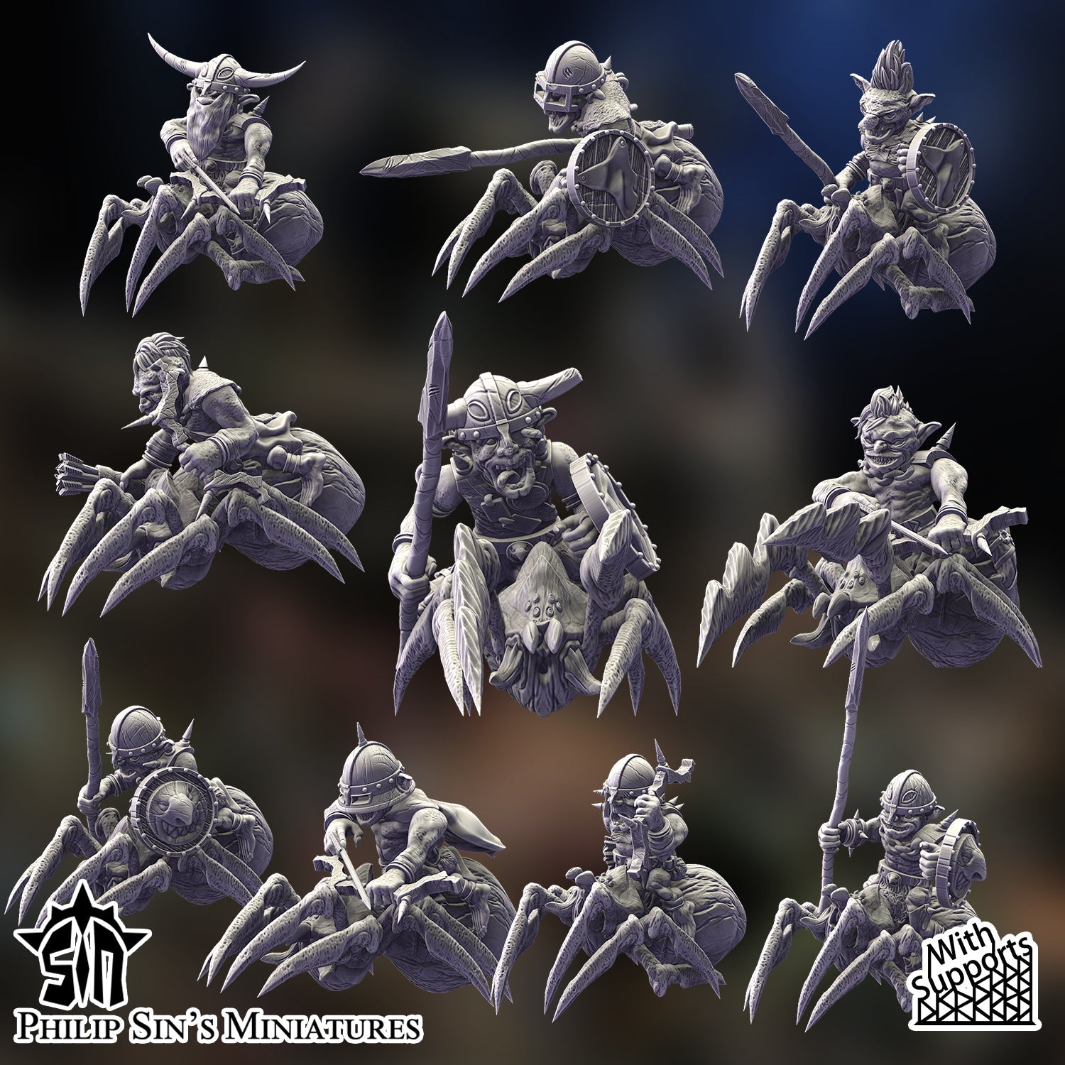 Skaartrench Goblin Spider Riders | Phillip Sin Fantasy Wargaming Miniatures Role Playing Miniatures