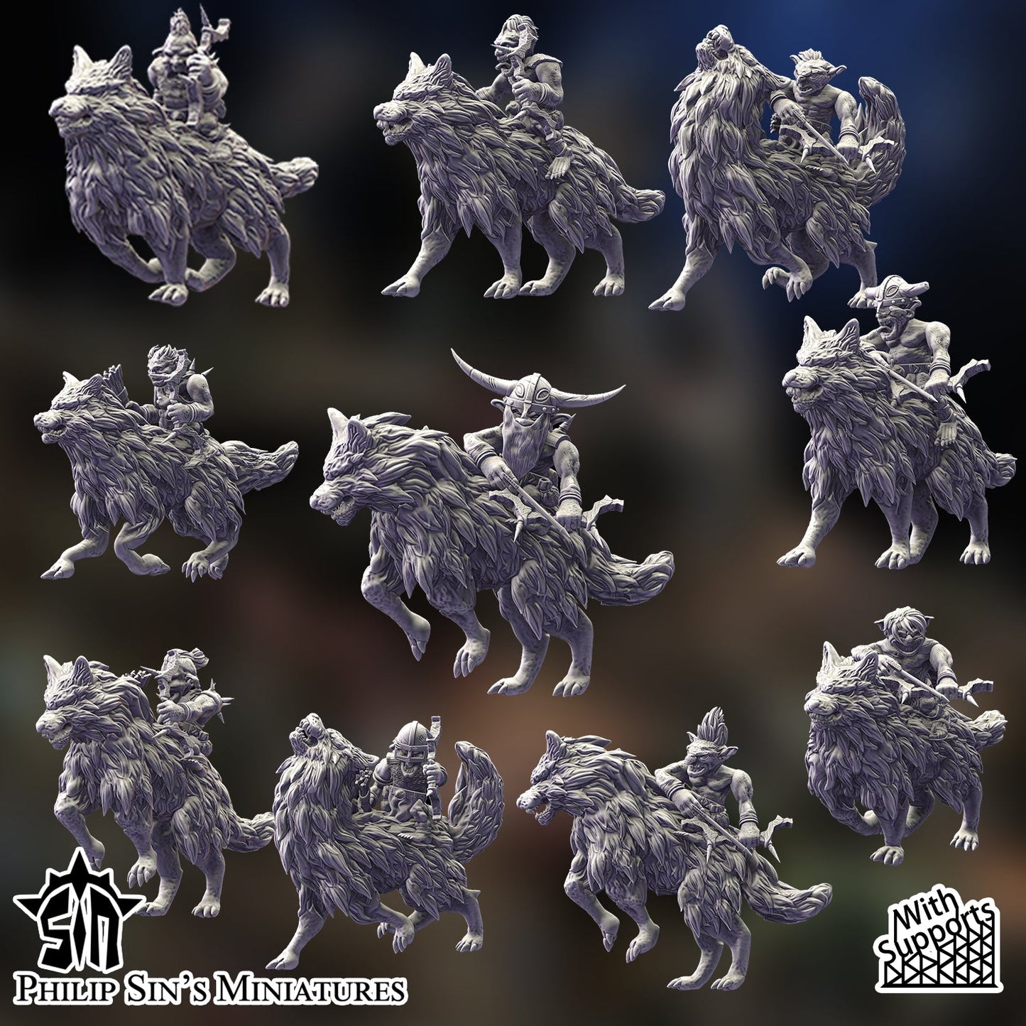 Skaartrench Goblin Wolf Riders Archers | Phillip Sin Fantasy Wargaming Miniatures Role Playing Miniatures