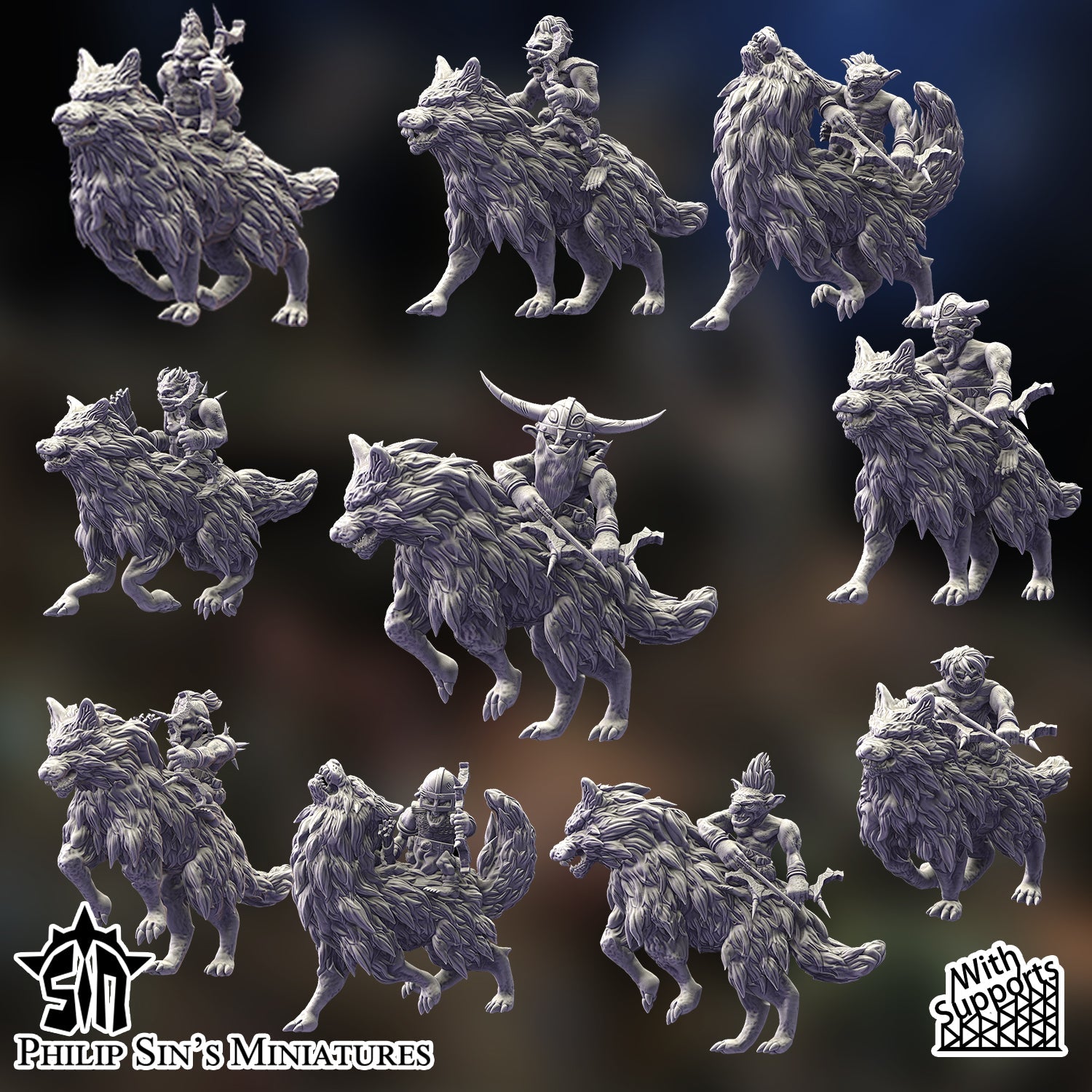 Skaartrench Goblin Wolf Riders Archers | Phillip Sin Fantasy Wargaming Miniatures Role Playing Miniatures
