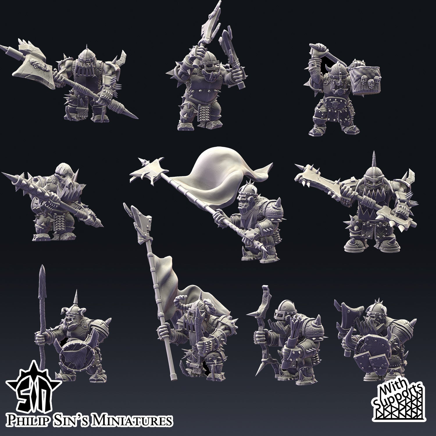Skaartrench Dark Orc Infantry Build Kit | Phillip Sin Fantasy Wargaming Miniatures Role Playing Miniatures