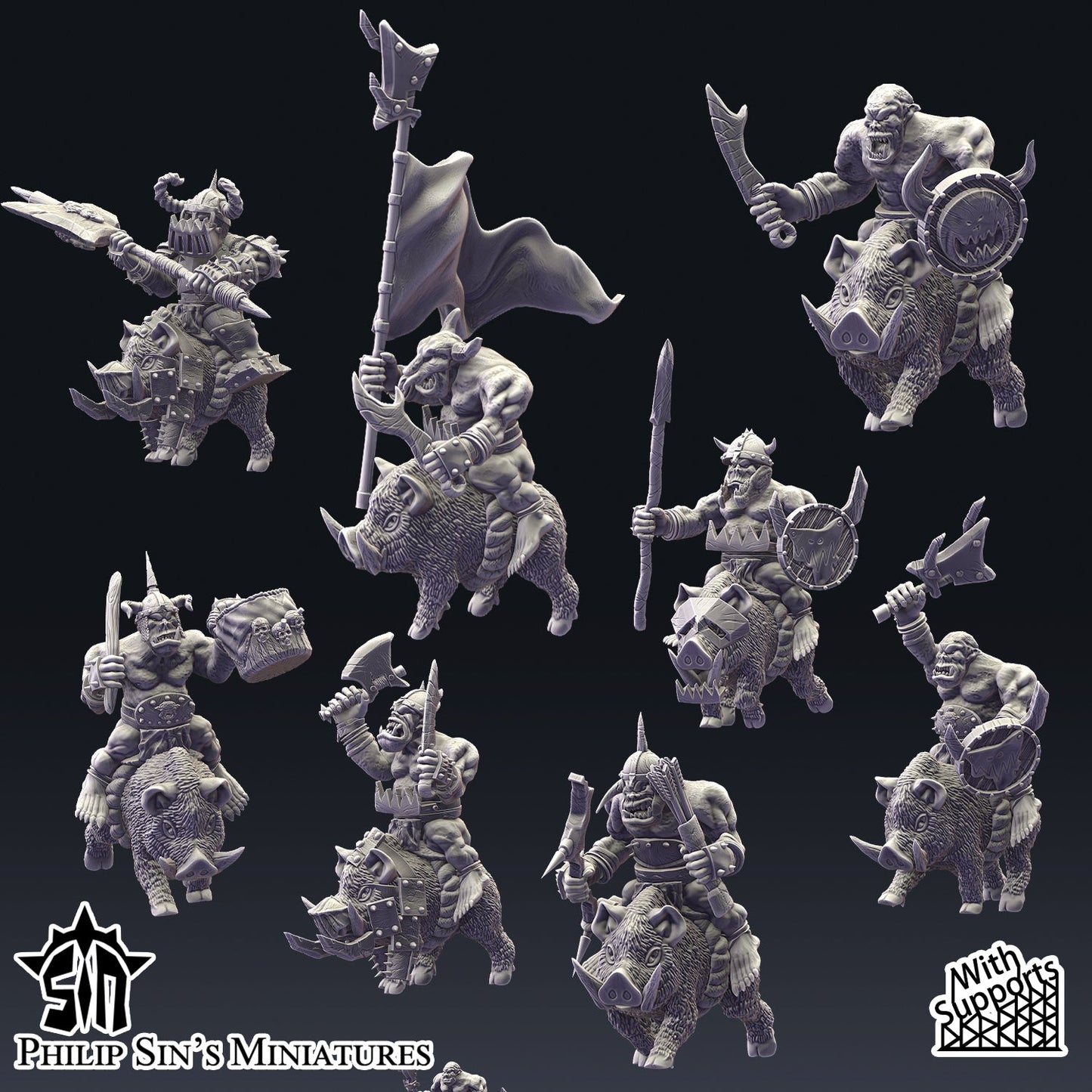 Skaartrench Orc Boar Riders | Phillip Sin Fantasy Wargaming Miniatures Role Playing Miniatures