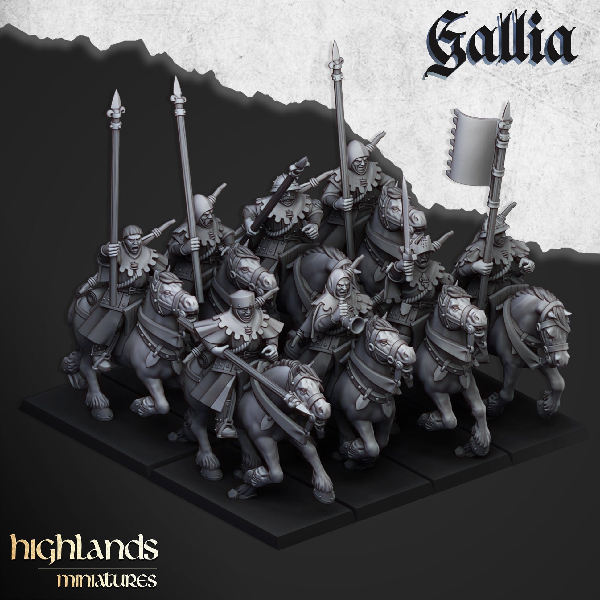 Kingdom Of Gallia Mounted Men at Arms | Highlands Miniatures 28/32mm Fantasy Wargaming Miniatures Role Playing