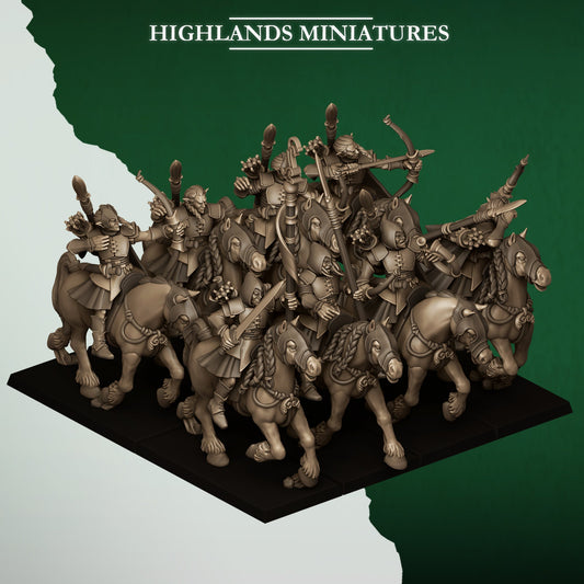 Feral Elves Mounted Archers | Highlands Miniatures 28/32mm Fantasy Wargaming Miniatures Role Playing Miniatures