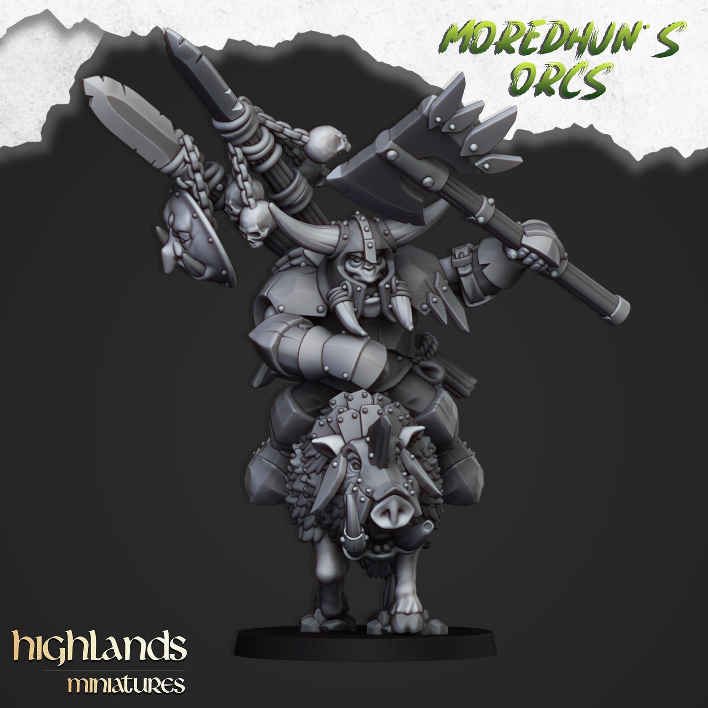 Moredhun’s Orcs Mounted Hero | Highlands Miniatures 28/32mm Fantasy Wargaming Miniatures Role Playing Miniatures