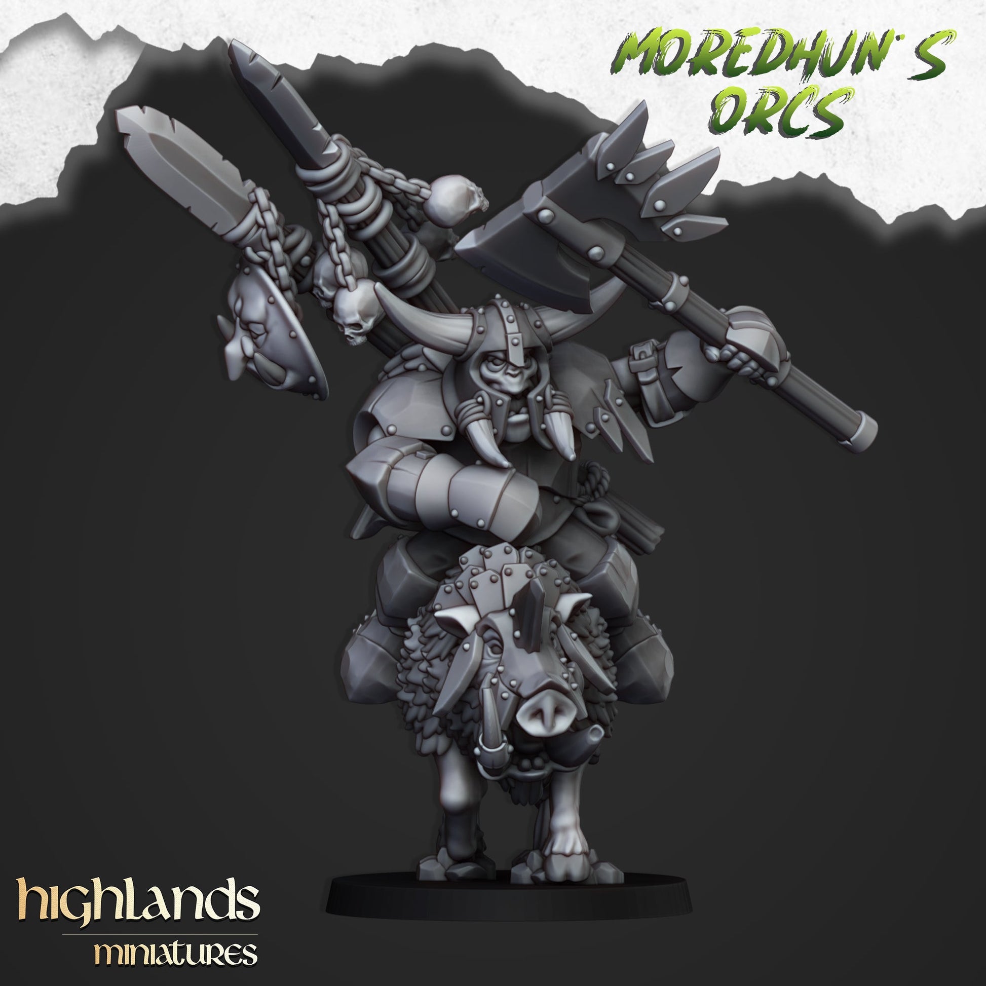 Moredhun’s Orcs Mounted Hero | Highlands Miniatures 28/32mm Fantasy Wargaming Miniatures Role Playing Miniatures