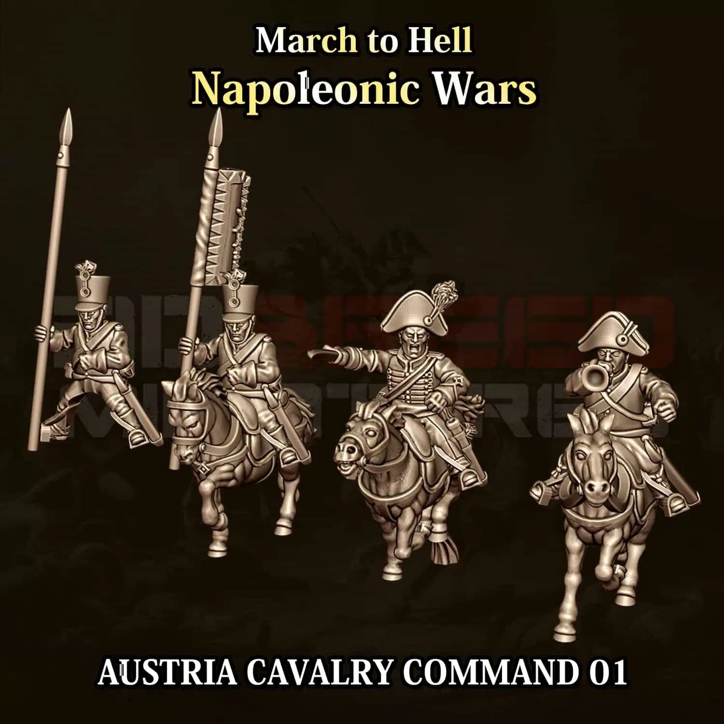 Napoleonic Wars AUSTRIAN CAVALRY COMMAND 01 | 3DBreed 15mm Wargaming Miniatures