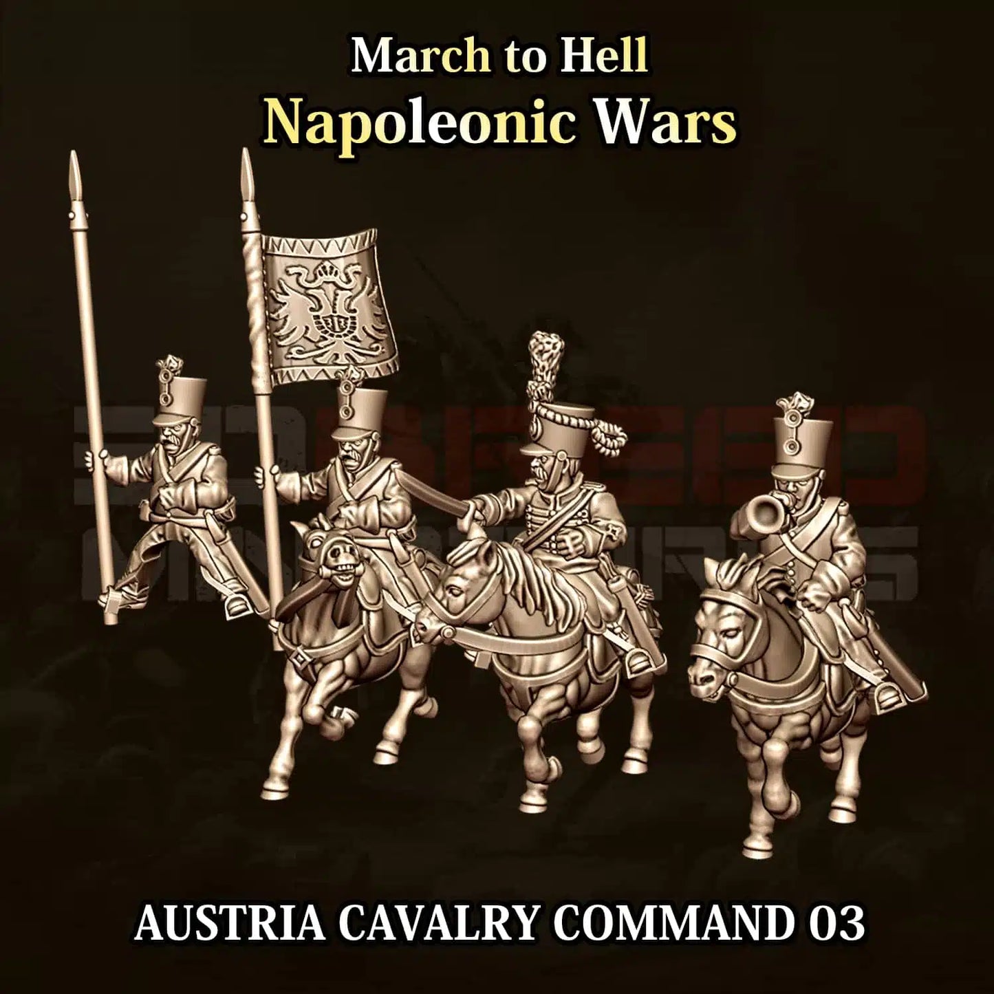 Napoleonic Wars AUSTRIAN CAVALRY COMMAND 03 | 3DBreed 15mm Wargaming Miniatures