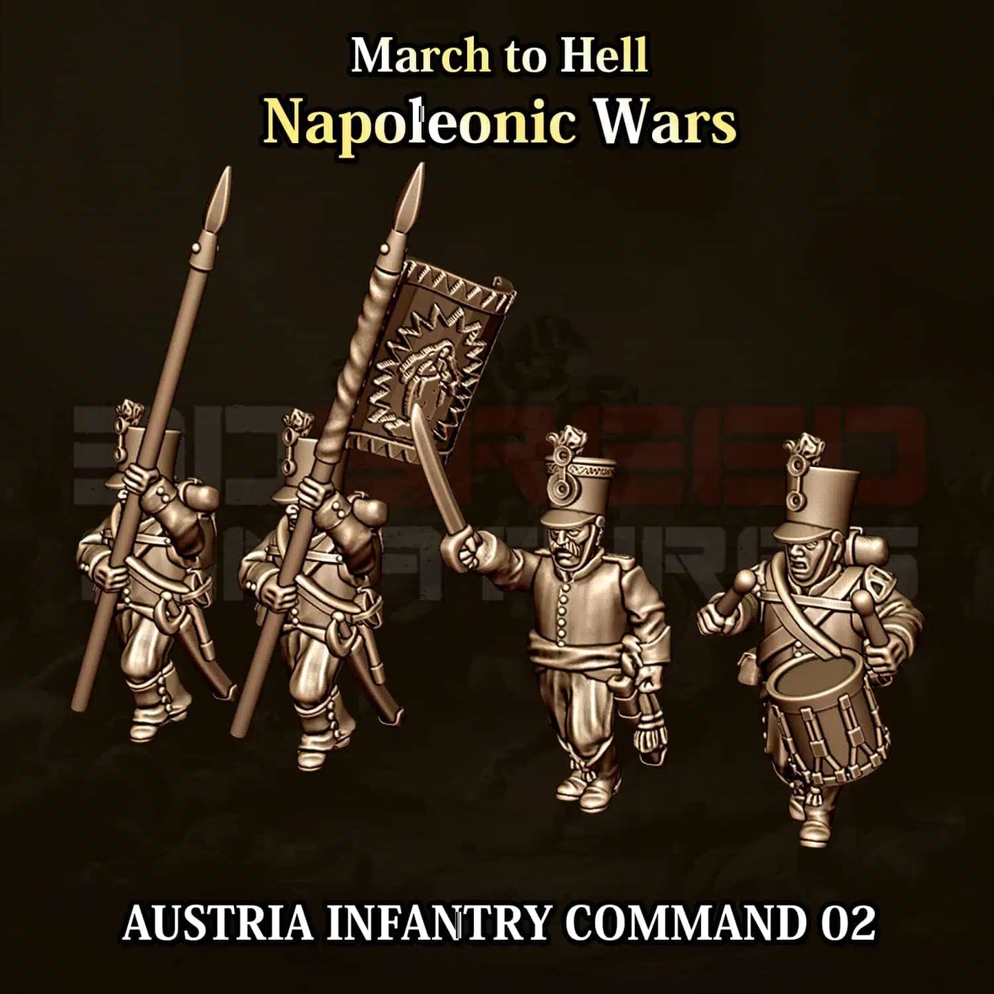 Napoleonic Wars AUSTRIAN INFANTRY COMMAND 02 | 3DBreed 15mm Wargaming Miniatures