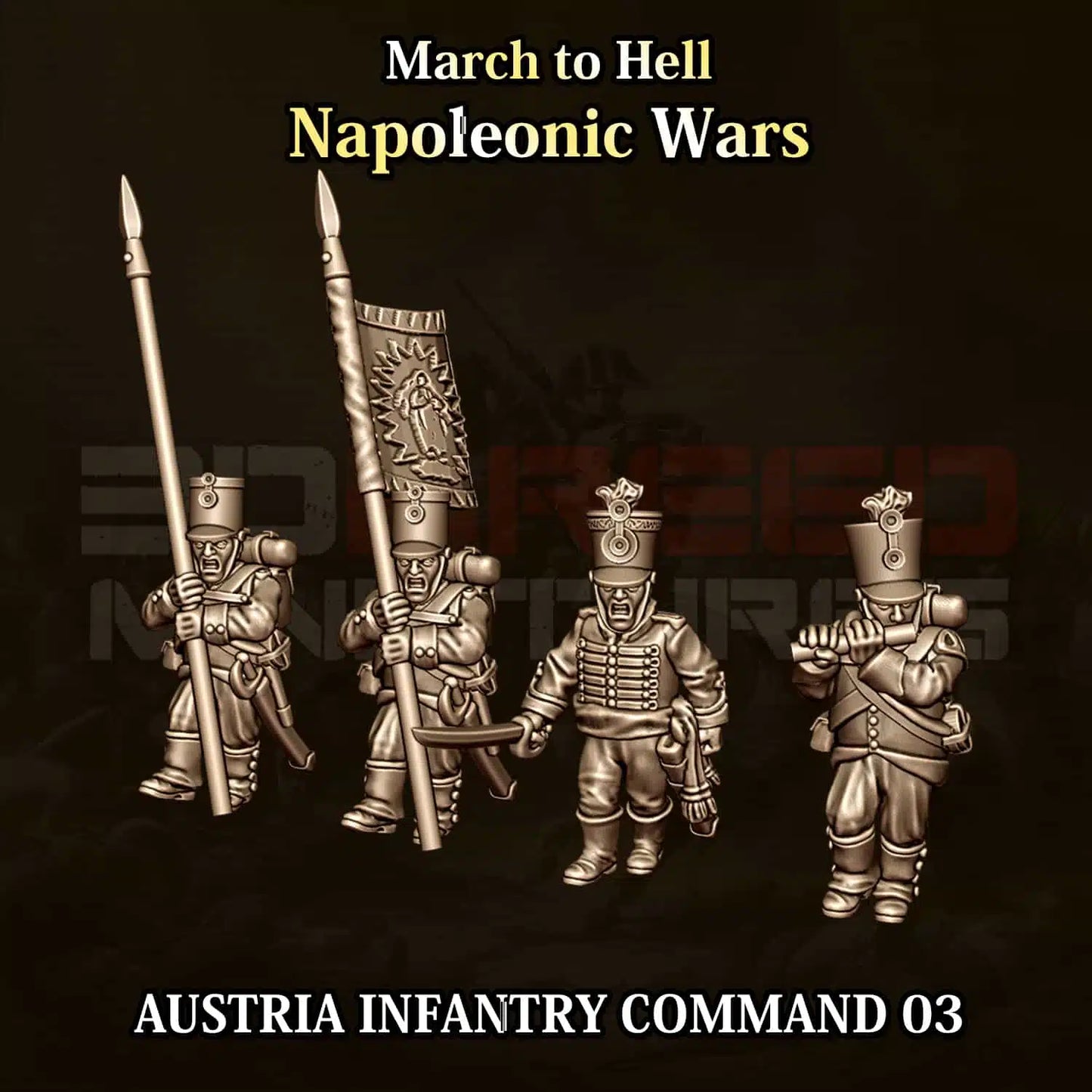 Napoleonic Wars AUSTRIAN INFANTRY COMMAND 03 | 3DBreed 15mm Wargaming Miniatures