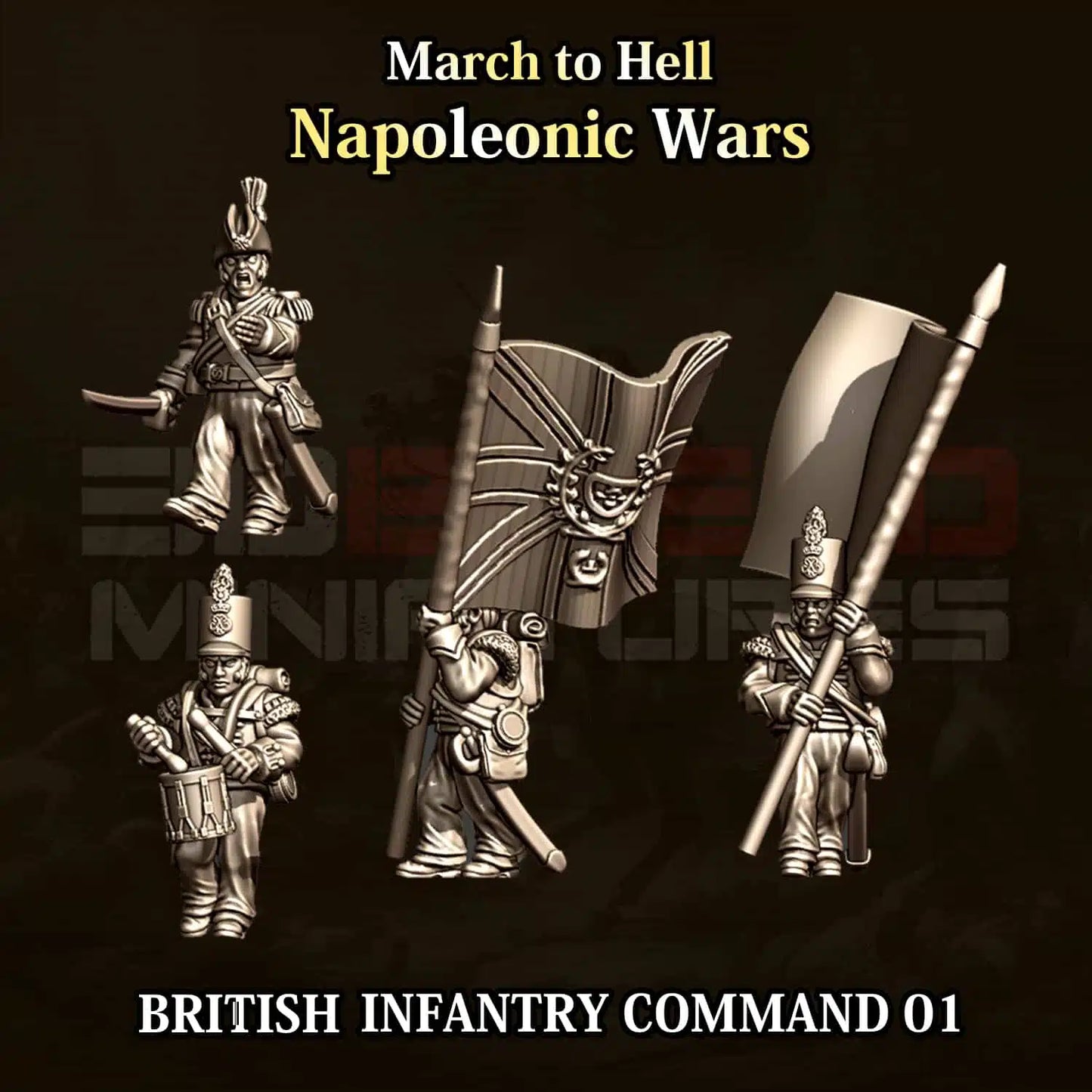 Napoleonic Wars BRITISH INFANTRY COMMAND 01 | 3DBreed 15mm Wargaming Miniatures