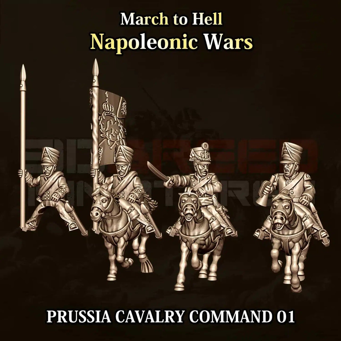 Napoleonic Wars PRUSSIA CAVALRY COMMAND 01 | 3DBreed 15mm Wargaming Miniatures
