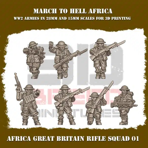 WW2 BRITISH ARMY AFRICA RIFLE SQUAD 01 | 3DBreed 15mm Wargaming Miniatures