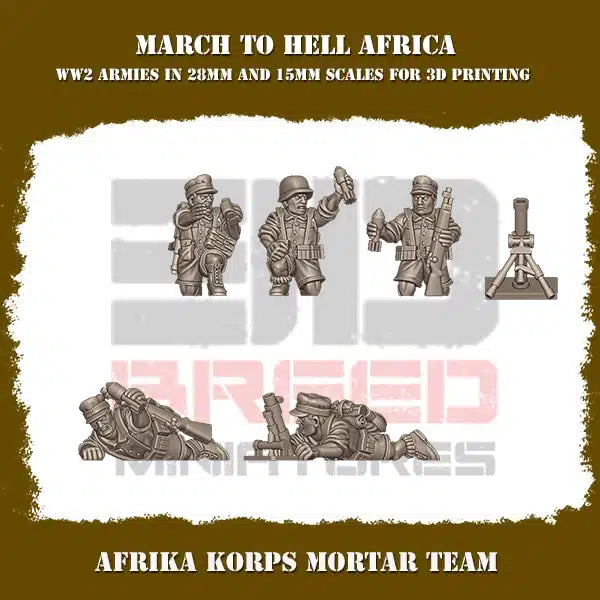WW2 AFRICA KORPS MOTAR TEAM | 3DBreed 15mm Wargaming Miniatures