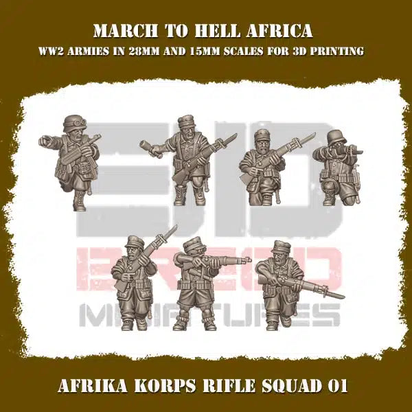 WW2 AFRICA KORPS RIFLE SQUAD 01 | 3DBreed 15mm Wargaming Miniatures