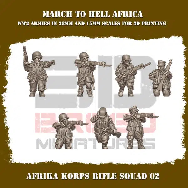 WW2 AFRICA KORPS RIFLE SQUAD 02 | 3DBreed 15mm Wargaming Miniatures