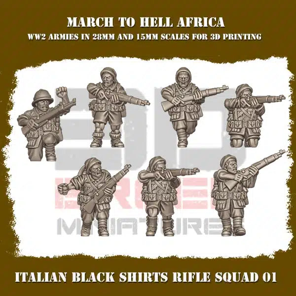 WW2 REGIO ESERCITO BLACK SHIRTS RIFLE SQUAD | 3DBreed 15mm Wargaming Miniatures