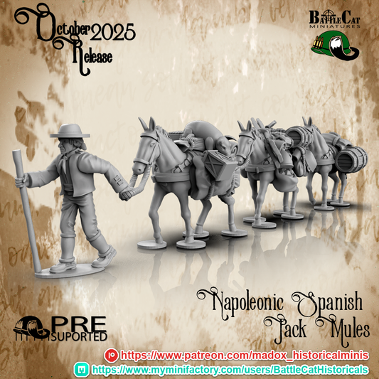 Napoleonic Spanish Pack Mules | Battlecat 28mm Historical Wargaming Miniatures Role Playing Miniatures