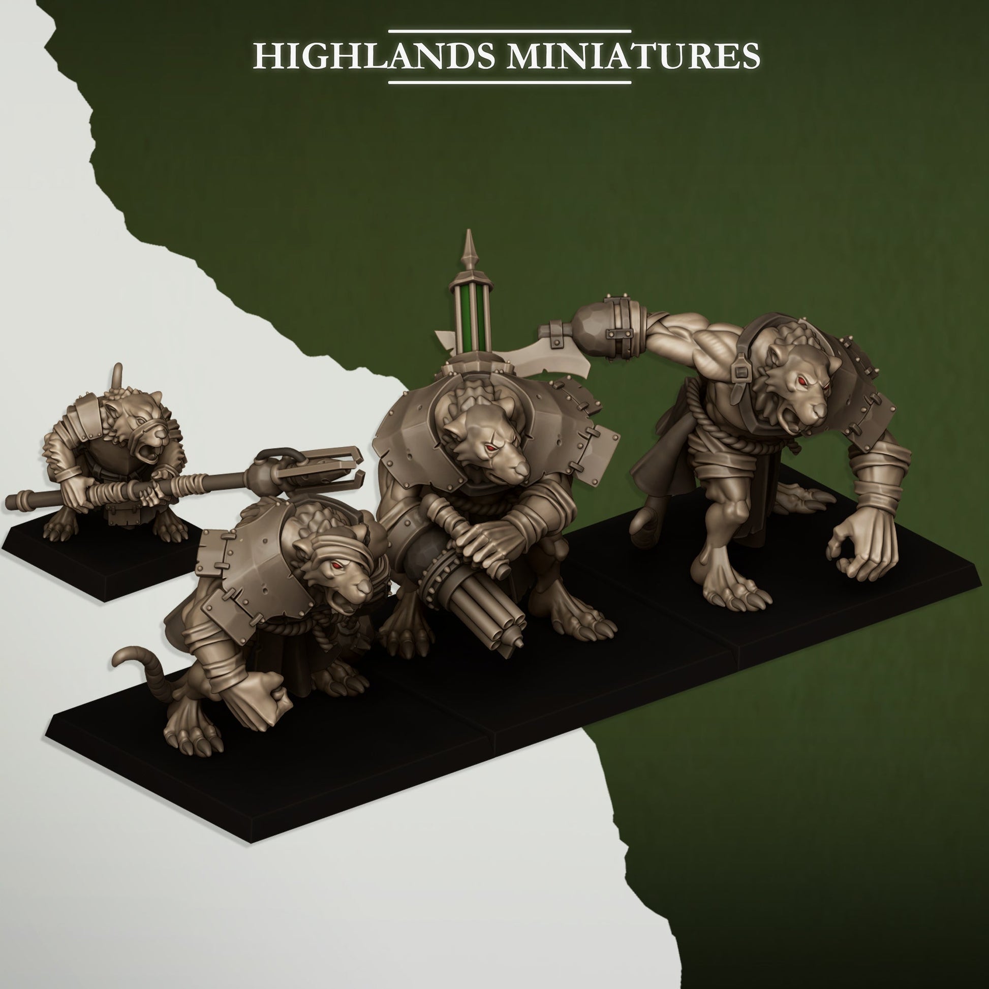 Vermin Rat Ogres and Handler | Highlands Miniatures 28/32mm Fantasy Wargaming Miniatures Role Playing Miniatures