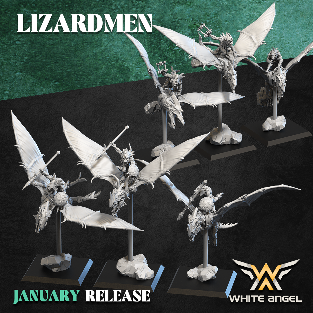 Lizardmen Skycrawlers | White Angel 28/32mm Fantasy Wargaming Miniatures
