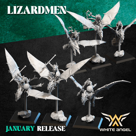 Lizardmen Skycrawlers | White Angel 28/32mm Fantasy Wargaming Miniatures