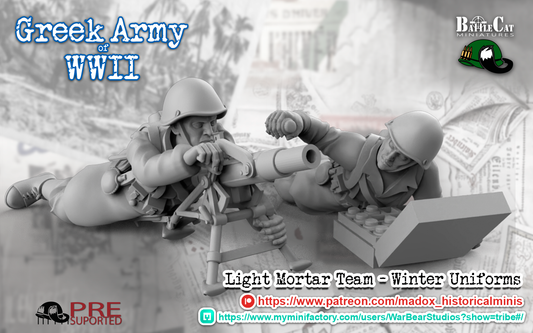 WW2 Greek Greatcoat Light Mortar Teams | Battlecat 28mm Historical Wargaming Miniatures Role Playing Miniatures