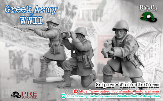 WW2 Greek Greatcoat Sniper Teams | Battlecat 28mm Historical Wargaming Miniatures Role Playing Miniatures