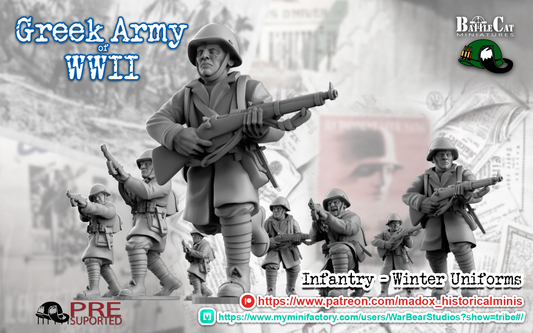 WW2 Greek Greatcoat Infantry | Battlecat 28mm Historical Wargaming Miniatures Role Playing Miniatures
