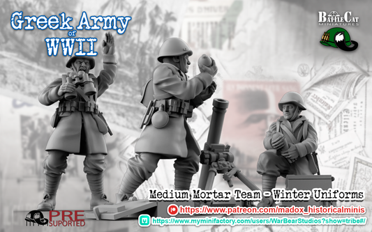 WW2 Greek Greatcoat Medium Mortar Teams | Battlecat 28mm Historical Wargaming Miniatures Role Playing Miniatures