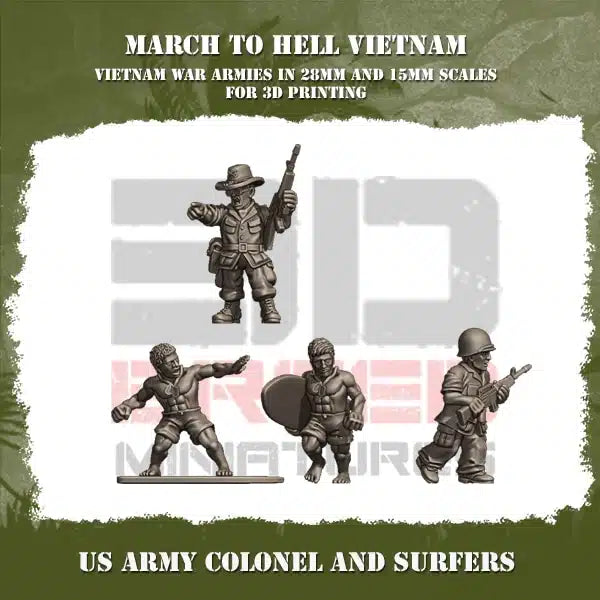 VIETNAM WAR US ARMY VIETNAM COLONEL AND SURFERS | 3DBreed 15mm Wargaming Miniatures