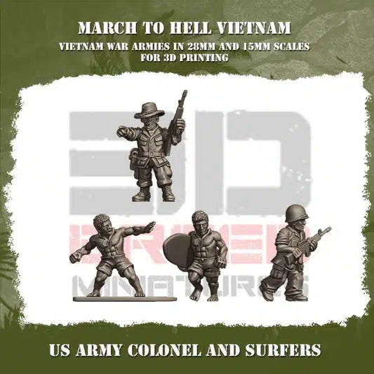 VIETNAM WAR US ARMY VIETNAM COLONEL AND SURFERS | 3DBreed 15mm Wargaming Miniatures