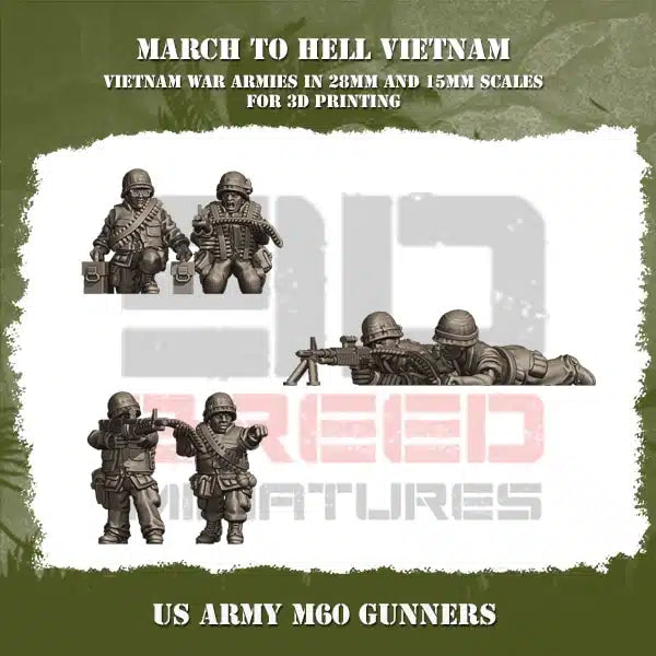VIETNAM WAR US ARMY VIETNAM M60 GUNNERS | 3DBreed 15mm Wargaming Miniatures