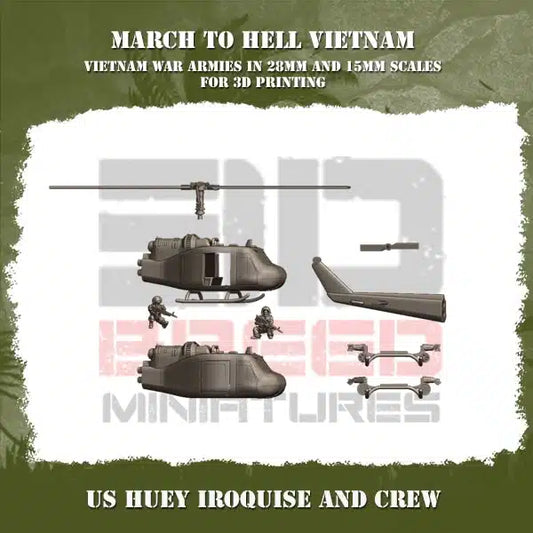 VIETNAM WAR US ARMY VIETNAM HUEY IROQUISE AND CREW | 3DBreed 15mm Wargaming Miniatures