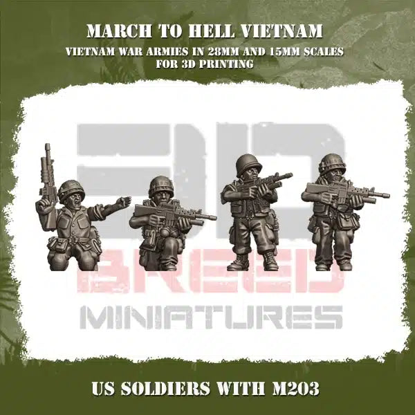 VIETNAM WAR US ARMY VIETNAM SOLDIERS WITH M203 | 3DBreed 15mm Wargaming Miniatures