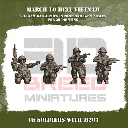 VIETNAM WAR US ARMY VIETNAM SOLDIERS WITH M203 | 3DBreed 15mm Wargaming Miniatures