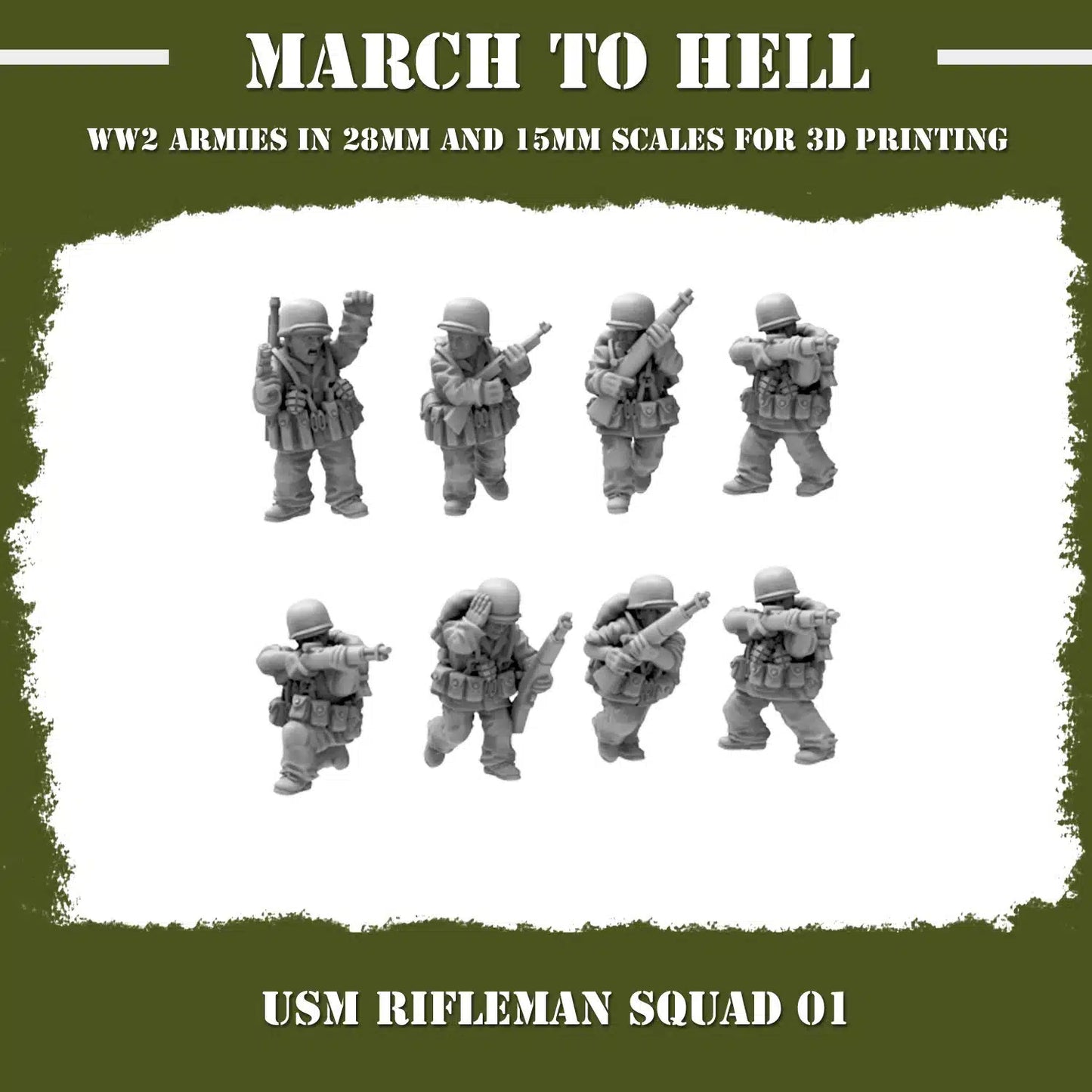 WW2 UNITES STATES MARINES (USM) RIFLE SQUAD | 3DBreed 15mm Wargaming Miniatures