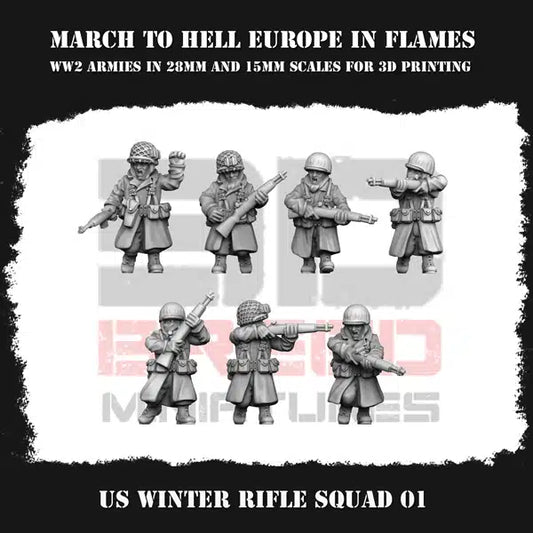 WW2 US G.I. WINTER RIFLE SQUAD 01 | 3DBreed 15mm Wargaming Miniatures