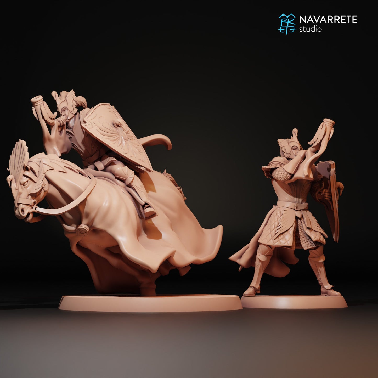 Golden Swan Knight Warhorn Foot and Mounted | Navarrete Studios 25mm Fantasy Wargaming Miniatures