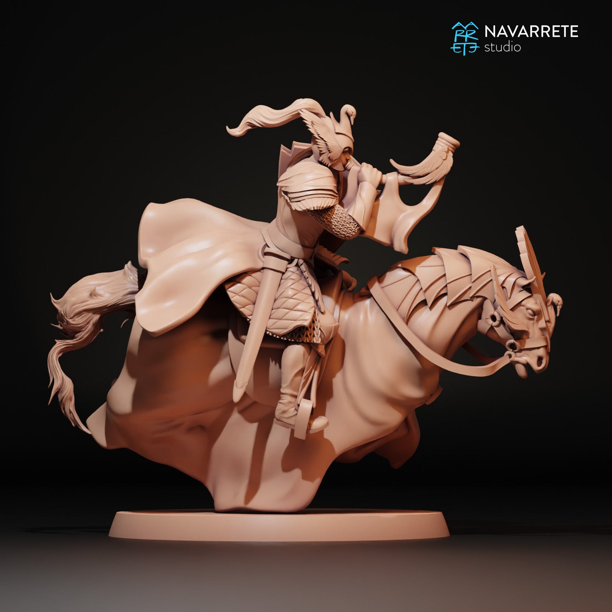 Golden Swan Knight Warhorn Foot and Mounted | Navarrete Studios 25mm Fantasy Wargaming Miniatures