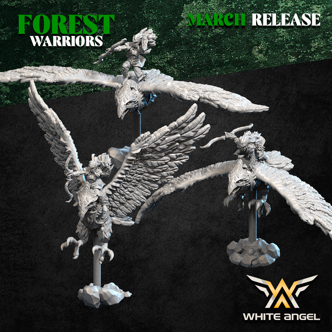 Forest Elves Ancestral Eagle Riders | White Angel 28/32mm Fantasy Wargaming Miniatures Role Playing Miniatures