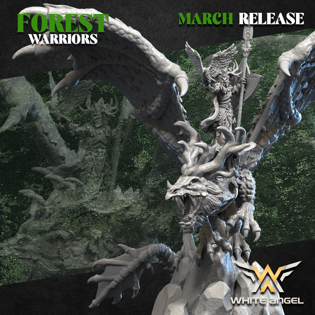 Forest Elves Lord on Forest Dragon | White Angel 28/32mm Fantasy Wargaming Miniatures (Copy) Role Playing Miniatures