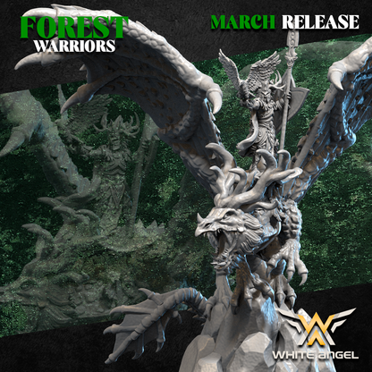 Forest Elves Lord on Forest Dragon | White Angel 28/32mm Fantasy Wargaming Miniatures (Copy) Role Playing Miniatures