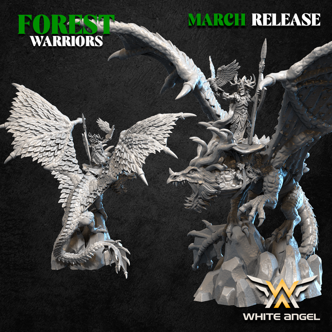 Forest Elves Lord on Forest Dragon | White Angel 28/32mm Fantasy Wargaming Miniatures (Copy) Role Playing Miniatures