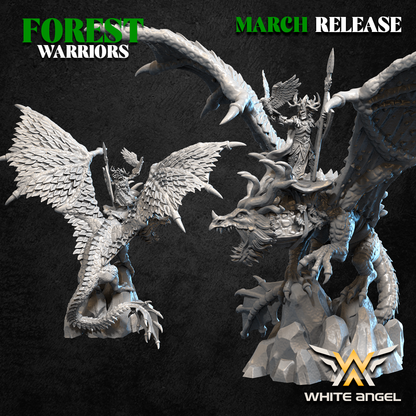 Forest Elves Lord on Forest Dragon | White Angel 28/32mm Fantasy Wargaming Miniatures (Copy) Role Playing Miniatures