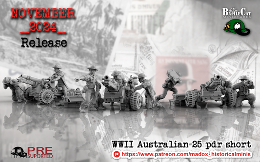 WW2 Australian Pacific Short 25pdr Artillery | Battlecat 28mm Historical Wargaming Miniatures Role Playing Miniatures
