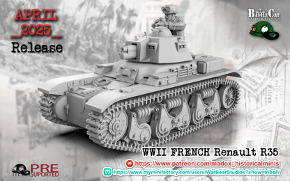 WW2 French Renault R35 Tank | Battlecat 28mm Historical Wargaming Miniatures Tank Commander Role Playing Miniatures